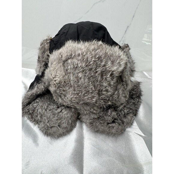 Mad Bomber Rabbit Fur Trapper Hat Black Gray L Natural Rabbit Lined Aviator - Picture 2 of 8